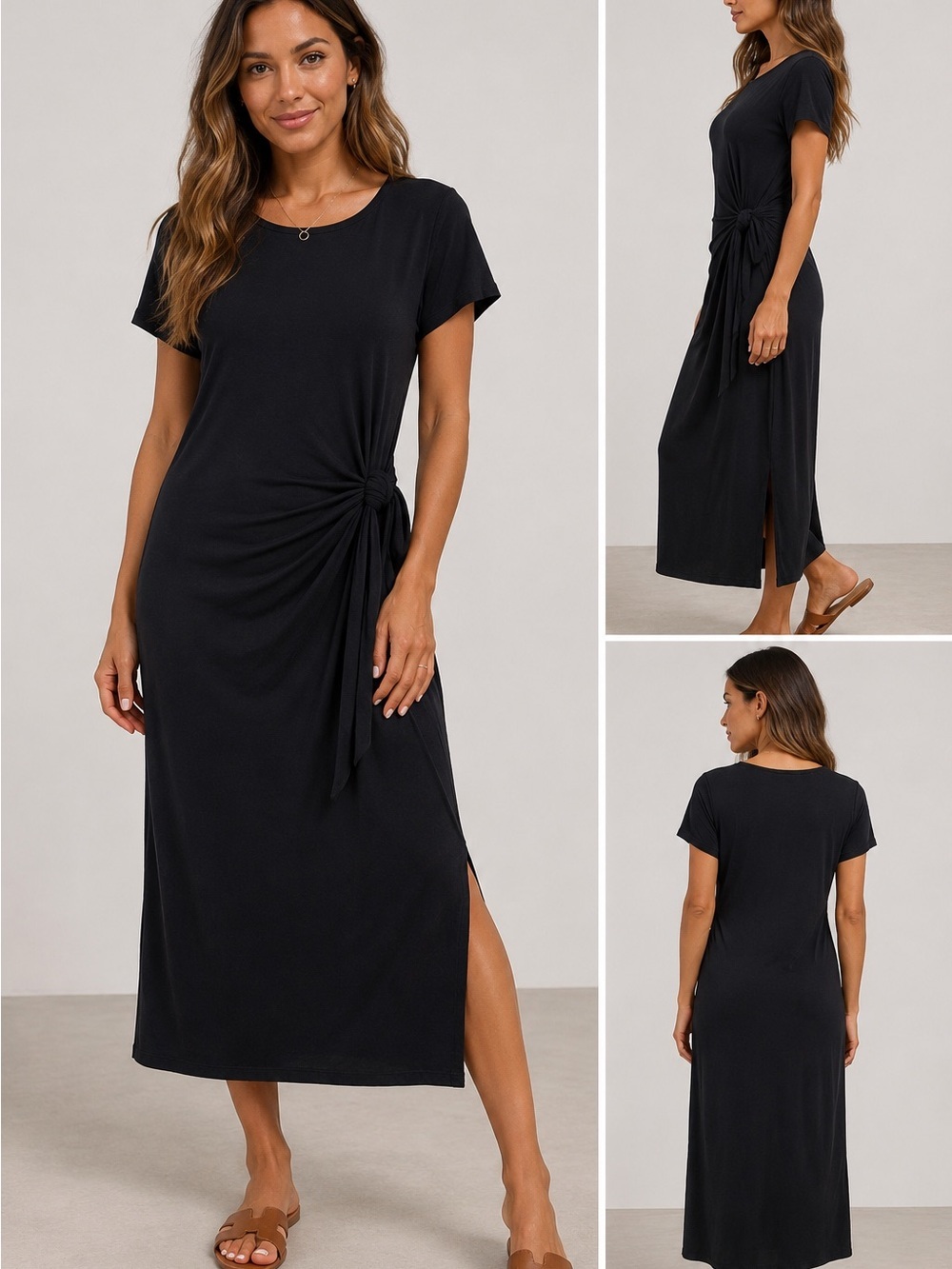 a new day Black Short-Sleeve Side-Tie Maxi Dress